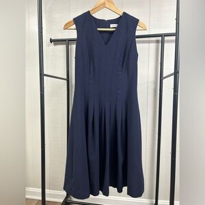 Calvin Klein Navy V-Neck Pleated Business Dress